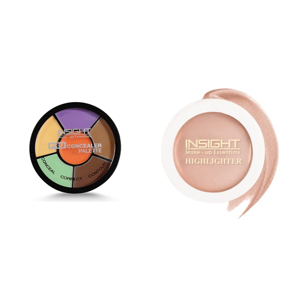 Insight Cosmetics Pro Powder Concealer Palette - Corrector, 15Gm & Cosmetics Glitter Makeup Highlighter, 3.5 Gm