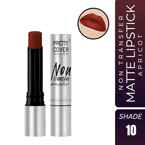 PRETTY COVER Non-Transfer Matte Lipstick | Long-Lasting, Smudge-Proof & Waterproof | Intense Color Payoff with Lightweight Formula for All-Day Wear (APRICOT)
