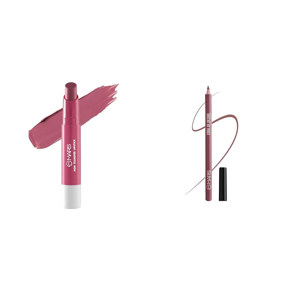 MARS Matte Super Stay Lipstick |(2.6 gm) (16-ANGEL WINGS) Matte Lip Liner | One Swipe Smooth Application | Long Lasting Lip Pencil (1.4gm) (18-MAUVE MAGIC)