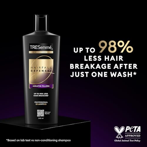 Tresemme Hair Fall Defence, Shampoo, 340ml, for Strong Hair, with Keratin Protein, Prevents Hairfall due to Breakage, Nourishes Dry Hair & Frizz, for Men & Women