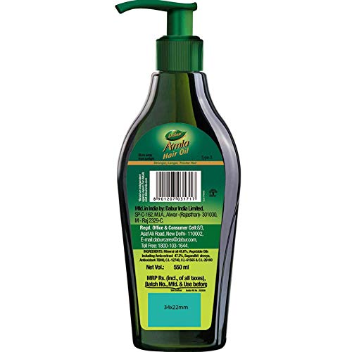 Dabur Amla Hair Oil - 550ml (Pack of 3) | For Strong, Long and Thick hair | Nourishes Scalp | Controls Hair Fall, Strengthens Hair & Promotes Hair Growth
