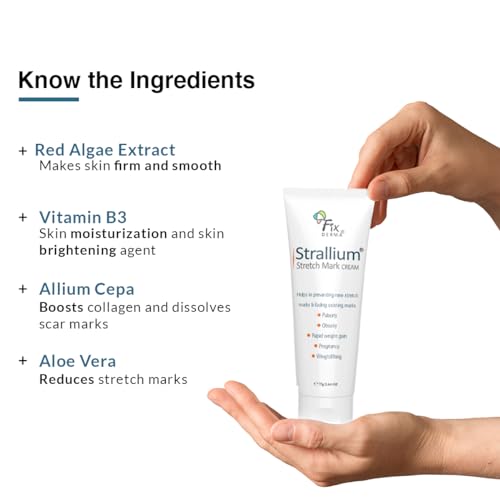 Fixderma Strallium Stretch Mark Cream, Removes Pregnancy stretch marks, Scar removal and Moisturizing Cream, Stretch mark remover for Stomach, thighs & all body parts- 75g