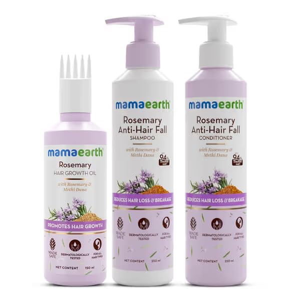 Mamaearth Rosemary Hair Fall Control Kit | Gives up to 94% Stronger Hair | Up to 93% Less Hair Fall | Made Safe Certified | For Men & Women | 650 ml