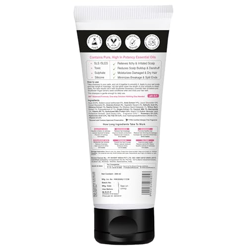 Soulflower Rosemary Shampoo For Hair Growth, Anti Hair Fall, Stronger, Shiny & Long Hair & Healthy Scalp WIth Tea Tree, Pro Vitamin B5 | Men & Women | 200 ml