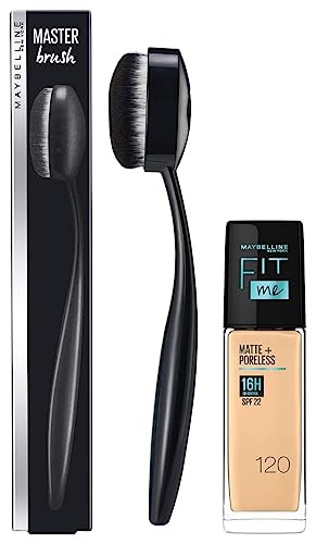 Maybelline New York Fit Me Matte+Poreless Liquid Foundation (With Pump & SPF 22), 120 Classic Ivory, 30ml with FREE Foundation Oval Brush