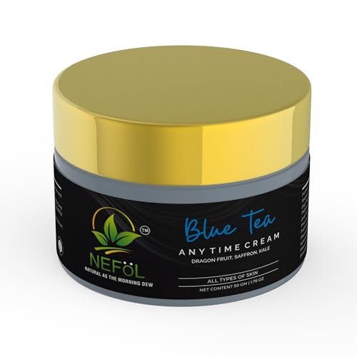 Nefol Anytime Cream with Blue Tea, Yellow Dragon Fruit, Saffron & Kale Leaf - Brightens, Reduces Wrinkles – 50gm