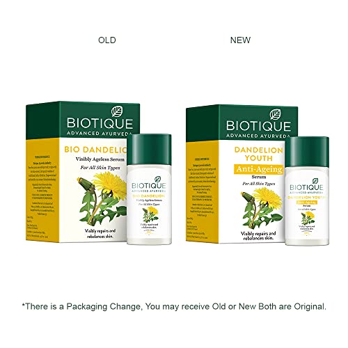 Biotique Dandelion Youth Anti-Ageing Serum| Ayurvedic and Organically Pure| Anti-Ageing Serum for Men & Women| Reduces Fine Lines & Wrinkles |100% Botanical Extracts| All Skin Types | 40ml