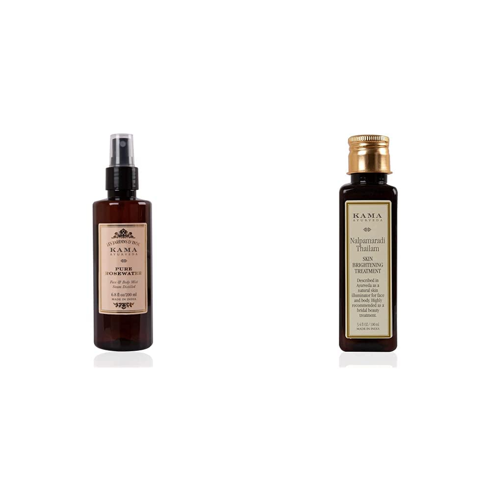 Kama Ayurveda Pure Rose Water Face and Body Mist, 6.7 Fl Oz & Kama Ayurveda Nalpamaradi Skin Brightening Treatment, 100ml