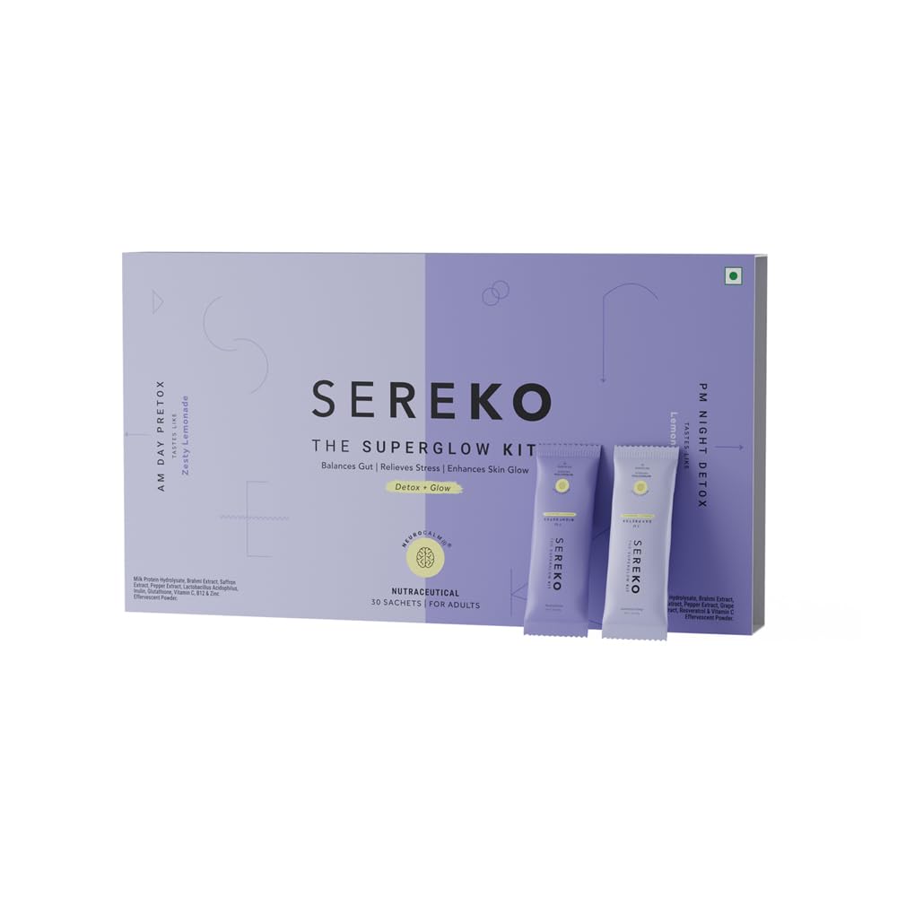 Sereko Vitamin C Glowing & Brightening Skin Supplement Powder | Collagen Booster | Infused With Antioxidants & Probiotics, Detox Blood & Gut Balance | Zesty Lemonade & Lemon Candy Flavor, 30 Sach X 4G