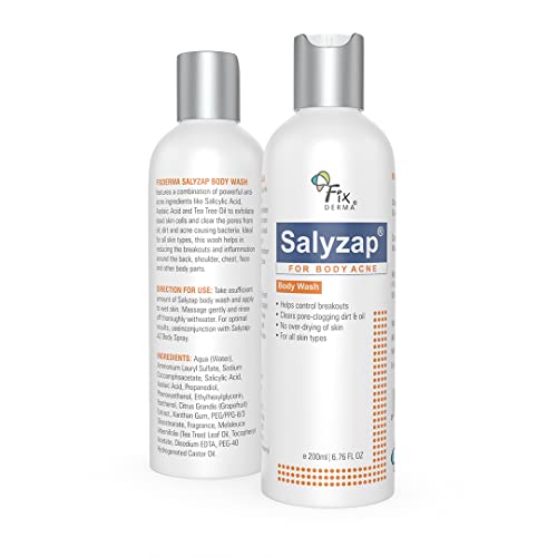 Fixderma Salyzap 2% Salicylic Acid Body Wash For Acne | Exfoliating Bodywash | Anti Acne Body Wash on Back & Arms for Acne Prone Skin | Helps in Control Brekouts, Unclogs Pores - 200ml