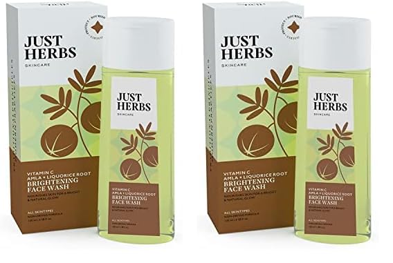 Just Herbs Brightening Face Wash with Vitamin C Amla & Liquorice Root for Men & Women | Hydrates Skin, Reduces Hyperpigmentation & Maintains pH Level | Suits All Skin Types- 50 gm (Pack of 2)