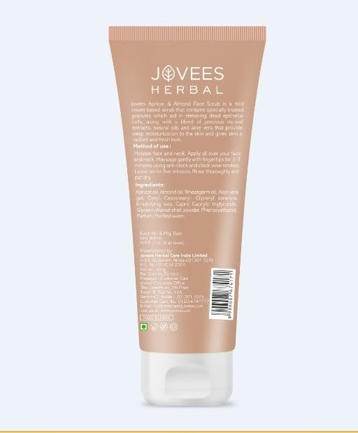 Jovees Herbal Apricot & Almond Face Scrub with Almond, Apricot & Wheatgerm Oil For Normal to Dry Skin | Gently Removes dead Skin, Anti-Pigmentation, Tan Removal, Smooth and Clear Complexation 50g