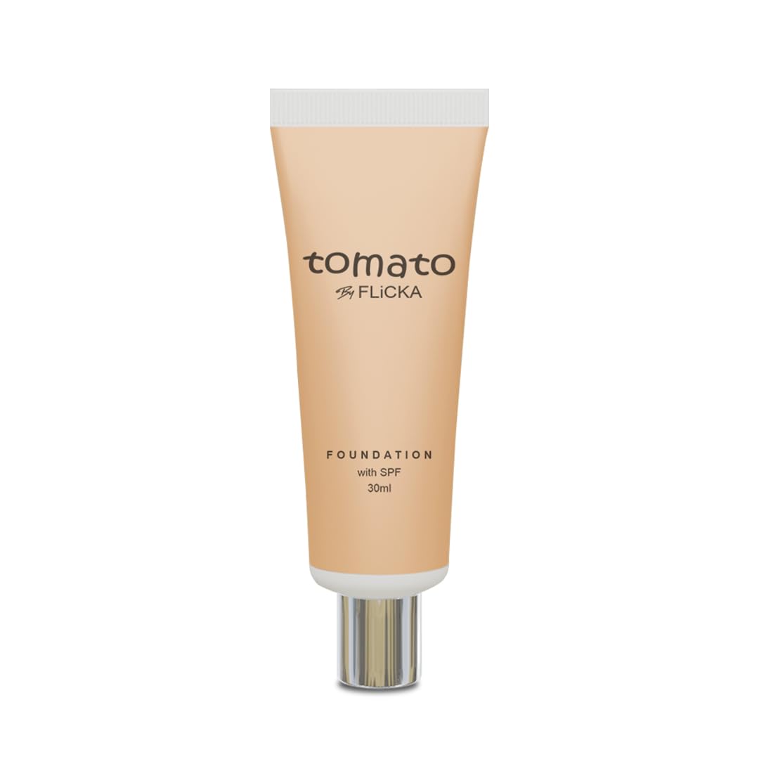 FLiCKA Tomato Liquid Foundation for Face Makeup 30ml | Light to Medium to Buildable Coverage | Moisturizing, Lightweight & Long Lasting | All Skin Types | 03 Caramel