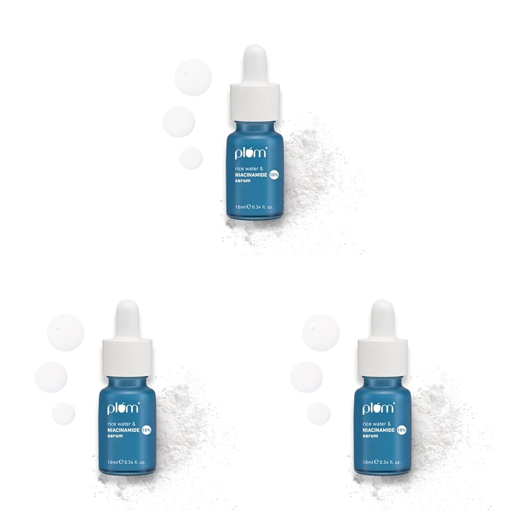 Plum 10% Niacinamide Face Serum | with Rice Water & Squalane| Brightens Skin | Clears Blemishes | Suits All Skin Types | Fragrance-Free | 10 ml (Pack of 3)