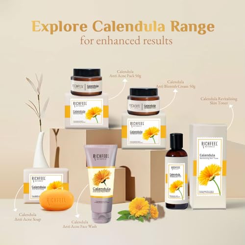 Richfeel Calendula Soap | Anti Acne Brightening Soap | Bath Soap for Men & Women | Soaps for Bath | TFM Grade 1 Soap | For Oily Skin | Fades Dark Spots | Gentle Exfoliation - 75Gm (Pack of 8)