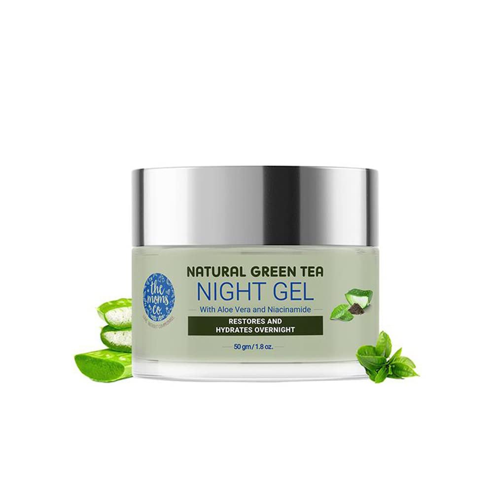 The Moms Co. Natural Green Tea Night Gel l Light Weight l Hydrating l Controls Sebum l Fights Acne l Soothing & Calming l 50 Gms