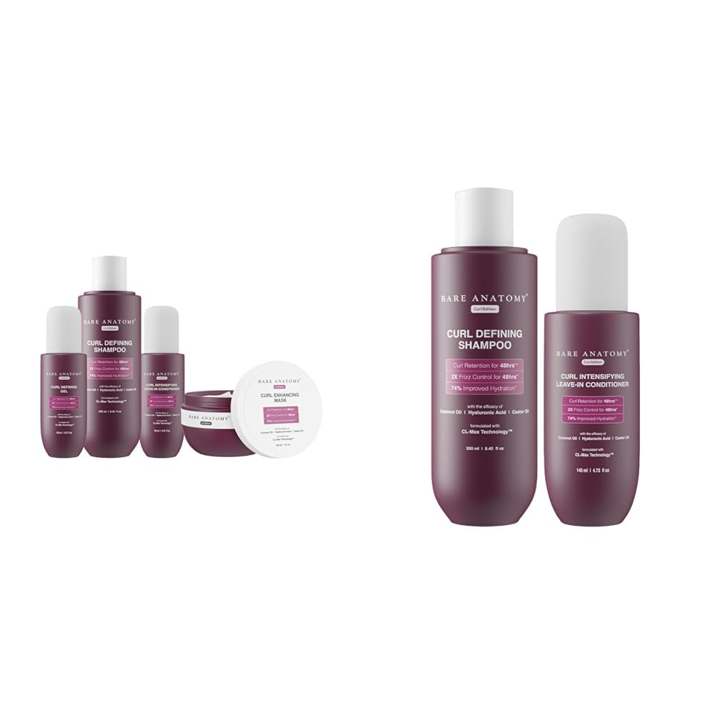 Bare Anatomy Curl Defining Shampoo + Hair Mask + Leave-In Conditioner + Gel 250ml + 250g + 140ml + 140ml Curl Defining Shampoo + Curl Intensifying Leave In Conditioner Cream Women&Men 250 ml + 140ml