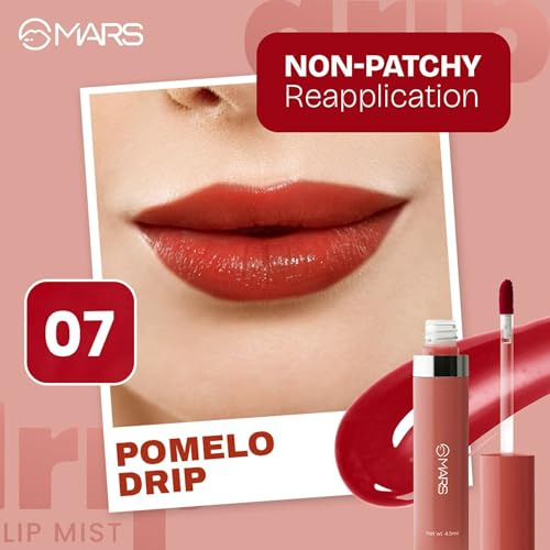 MARS Drip Lip Mist for Women (4.5 ml) (07-Pomelo Drip) Reapplication Matte Super Stay Lipstick | Up to 12 Hours Long Lasting | Smudge Proof and Waterproof Lipstick for Women (2.6 gm) (14-ENCHANTED)