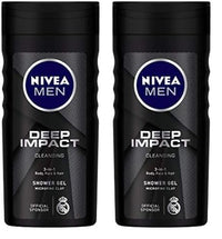 NIVEA Men Body Wash, Deep Impact Deodorant, 3 In 1 Shower Gel For Body, Face & Hair, With Microfine Clay, 250ml (Pack of 2)
