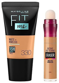 Maybelline New York Instant Age Rewind Concealer, Caramel, 6Ml And New York Fit Me Matte+Poreless Liquid Foundation Medium Coverage For Oily Skin Tube, 330 Toffee, 18Ml, Pack Of 1