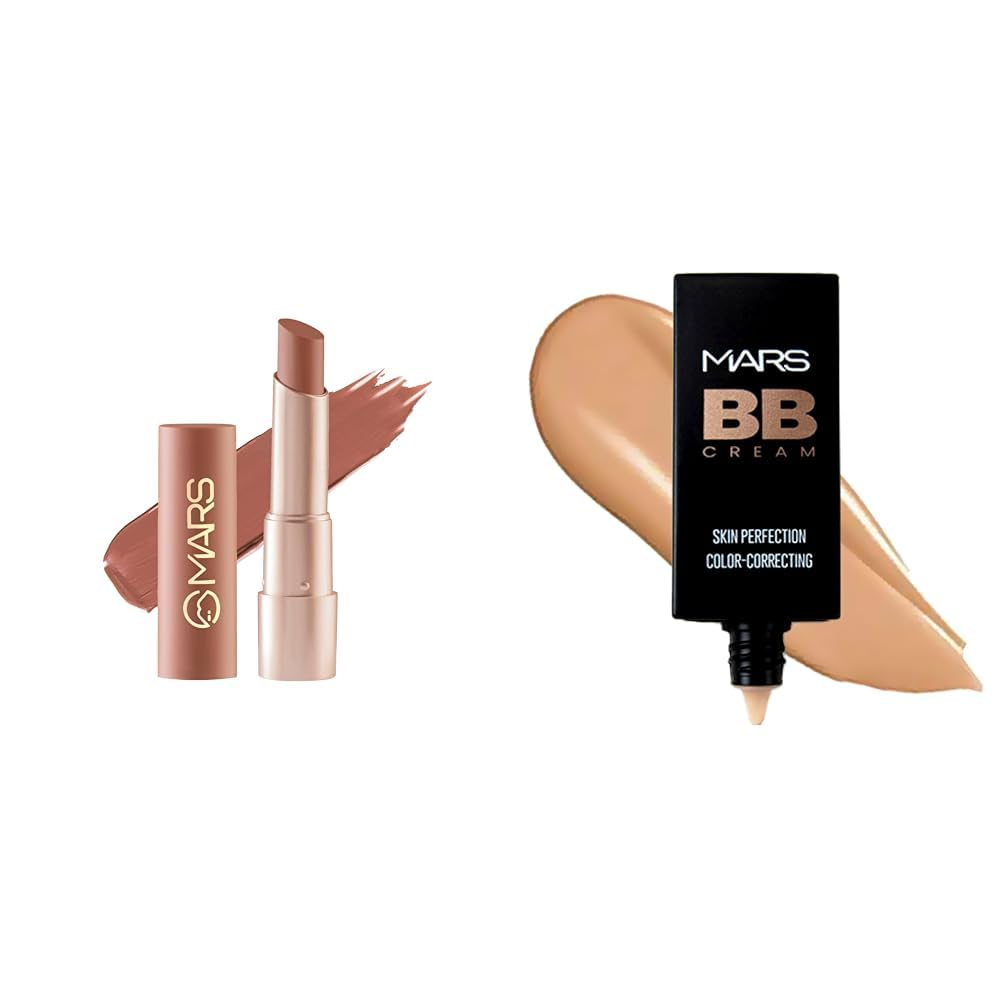 MARS Creamy Matte Long Lasting Lipstick for Women | Creamy Lipstick | Single Swipe Application | Smooth & Light Weight (3.2 gm) (22-Ballroom Passion) BB Cream Lightweight Foundation (30 ml) (Tan)