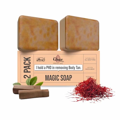 Bendist Export® Hamare Ghar Ka Soaps Sandalwood & Saffron Magic Soaps For Bath (100 Gms Pack Of 2) | Paraben Free | Chandan & Kesar Bath Soap | Handmade Soap For Glowing | Skin Brightening For Men & Women