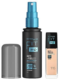 Maybelline New York Fit Me Matte+Poreless Liquid Foundation Medium Coverage For Oily Skin oil, 115 Ivory, 30Ml With Spf Fit Me Matte + Poreless Setting Spray, 60 Ml, Pack Of 1