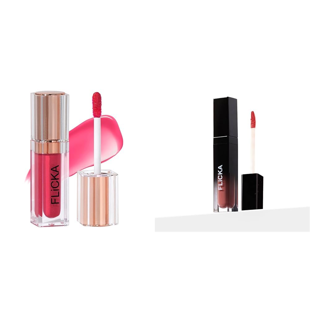 FLiCKA Shimmery Affair Lip Gloss 6 Gin Baby Pink 5ml Set and Attack Liquid Matte Lipstick For Women| Transfer Proof, Smudge Proof, NonSticky, Creamy Lightweight Lipstick For Women, 20 Think Wink, 7ml