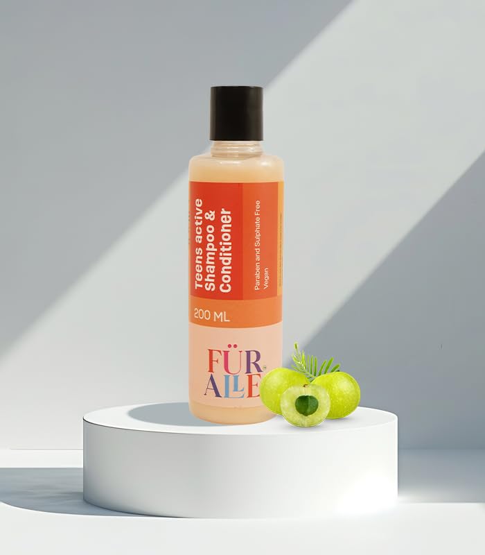 FurAlle Teens Active Shampoo & Conditioner | 2-in-1 Hair Care with Aloe Vera, Argan Oil, Biotin, Amla & Onion Extract | Repair, Strengthens & Healthy Hair for Boys & Girls| 200ml