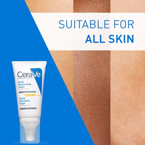 CeraVe AM Facial Moisturizing Lotion for Normal to Dry Skin (52 ml) with Broad Spectrum Sunscreen SPF 50, Enriched with Ceramides, Niacinamide & Hyaluronic acid