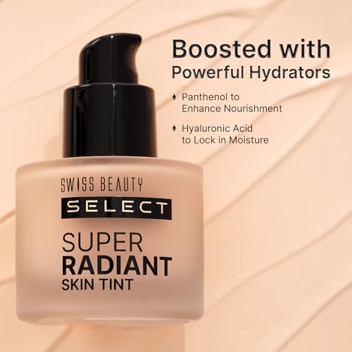 SWISS BEAUTY Select Super Radiant Hydrating Liquid Skin Tint | With Hyaluronic Acid | Provides Natural, Dewy Glow | Shade- Almond Glow, 30Gm