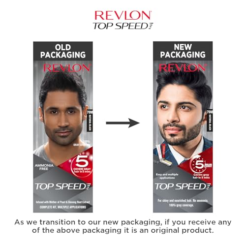 Revlon Top Speed Hair Color for Men Natural Black | Infused with Mother of Pearl and Ginseng Root extract for Intense Conditioning | 100% Grey Coverage in 5 Minutes | Shiny & Nourished Hair