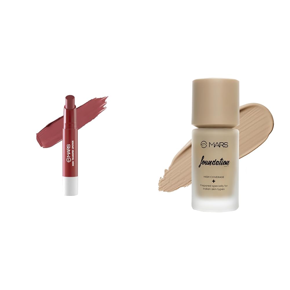 MARS Matte Super Stay Lipstick |(2.6 gm) (02-TREASURE) High Coverage Liquid Matte Foundation | Blemish Free & Blendable Foundation For Makeup (40Ml) (Shade-04, All)