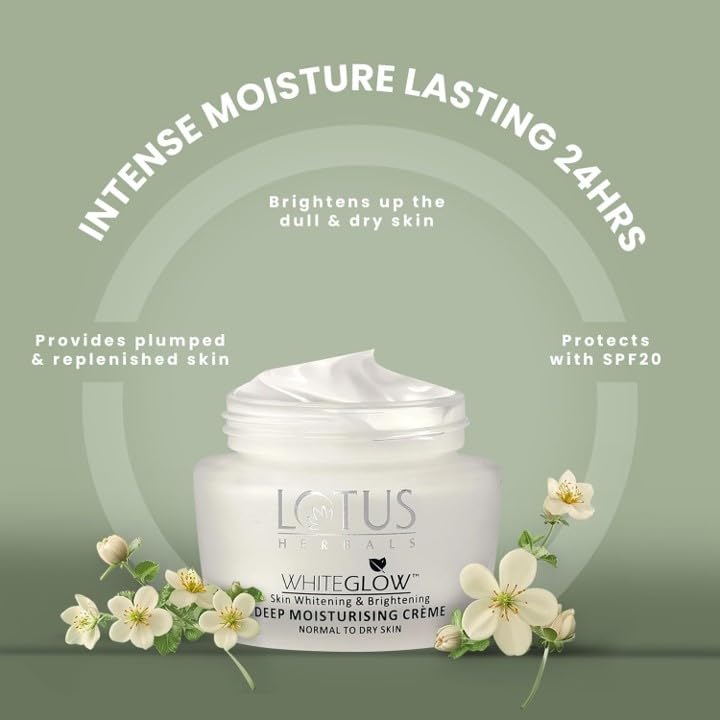 Lotus Herbals Whiteglow Skincare Set, Moisturising Cream 60g, Night Cream 60g, Serum 30ml
