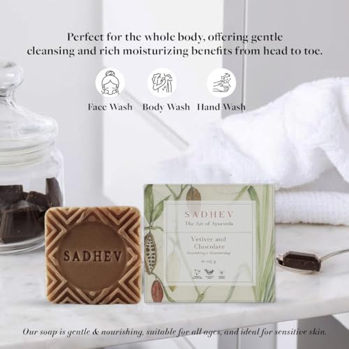 Sadhev Organic Vetiver And Chocolate Bathing Soap For Damaged Skin Chemical Free- 125g (Pack of 1)