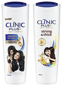 Clinic Plus Strong & Long Shampoo 355Ml & Clinic Plus Strong & Extra Thick Shampoo With Milk Protein And Almond Oil For Hair Strengthening & Volume, 355ml