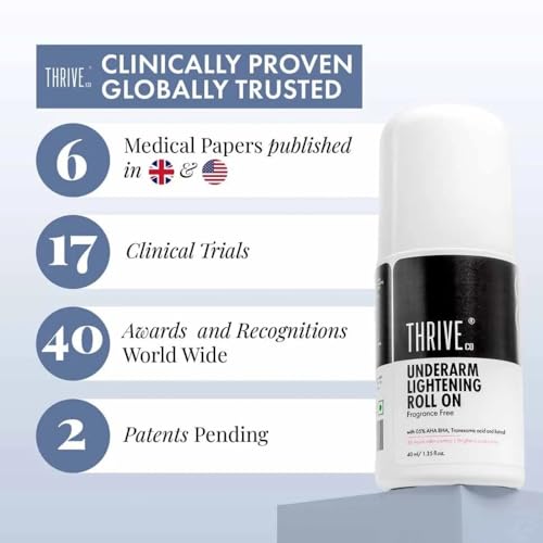 ThriveCo Underarm Brightening Roll-On with 5% AHA BHA, Tranexamic Acid & Retinol – 48H Odour Control, Brightens Underarms & Reduces Discolouration for Smooth & Even Skin, For Men & Women, 40 ml