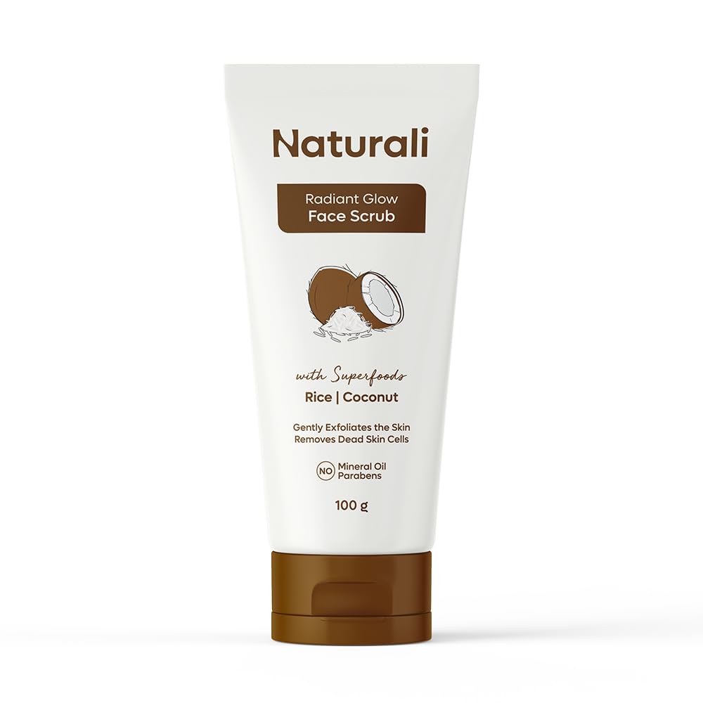 Naturali Radiant Glow Face Scrub With Rice & Coconut | Improves Skin Texture | Smoothens & Softens Skin | Paraben & Mineral Oil Free | 100g