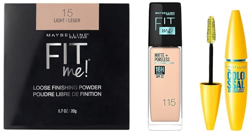 Maybelline New York Loose Finishing Powder, Mascara, Liquid Foundation, Matte Finish, Volumizing, Lengthening, Black, 30ml