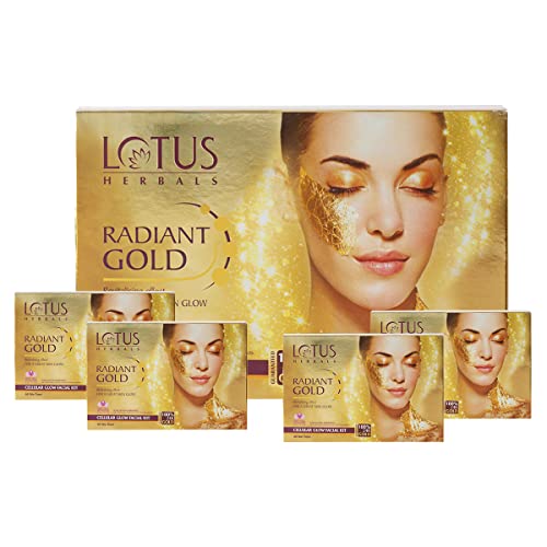 Lotus Radiant Gold Facial Kit for instant glow with 24K Pure Gold & Papaya ,4 easy steps 37g (4 use)