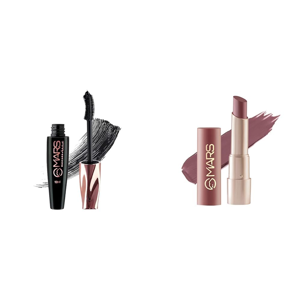 MARS Fabulash Volumising Mascara & MARS Creamy Matte Long Lasting Lipstick for Women Combo