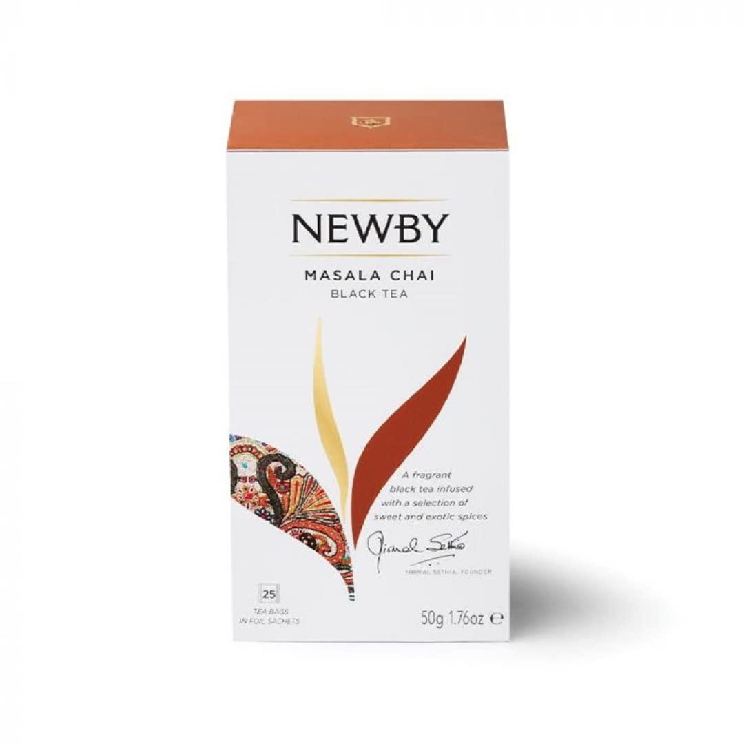 Newby Masala Chai | 25 Tea Bags | Black Tea Enriched With Cardamom, Cinnamon, Black Pepper, Clove, Ginger, Aniseed | 50 gms