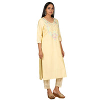 Kashish Women's  Viscose Embroidered Round Neck Straight Fit Kurta