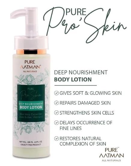 PURE AATMAN |Skin Nourishment Body Lotion | Paraben Silicones & Mineral Oil Free | 200ml | 100% Vegan | Body Lotion With Cucumber & aloe vera Glow for All Skin Type