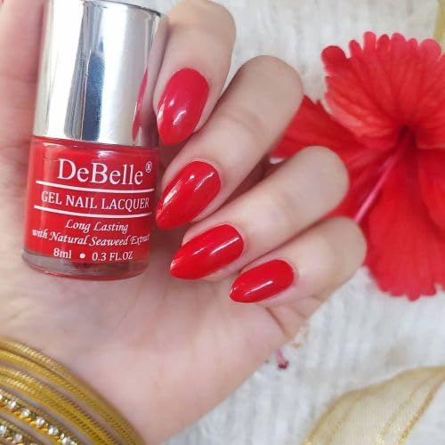 DeBelle Gel Glossy Finish Nail Polish French Affair (Scarlet Red), 8 Ml - Enriched With Natural Seaweed Extract, Cruelty Free, Toxic Free