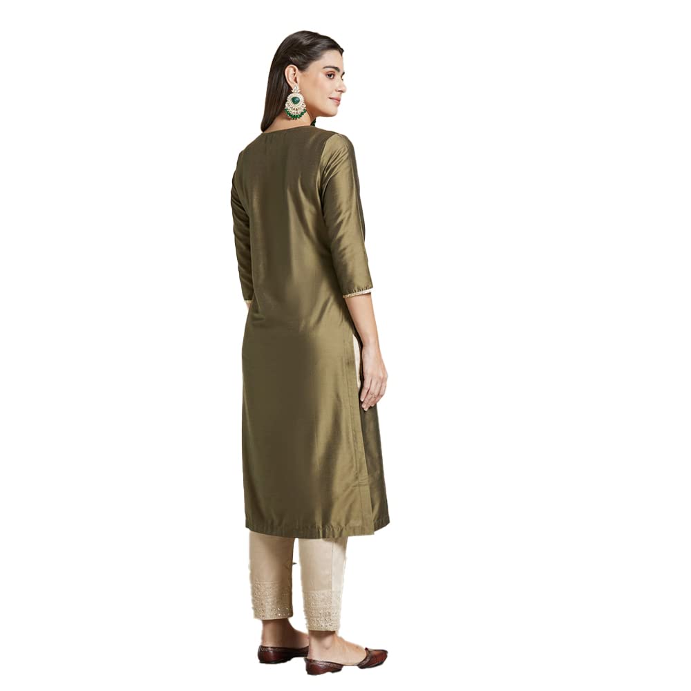 Kashish Women's  Viscose Embroidered Round Neck Straight Fit Kurta