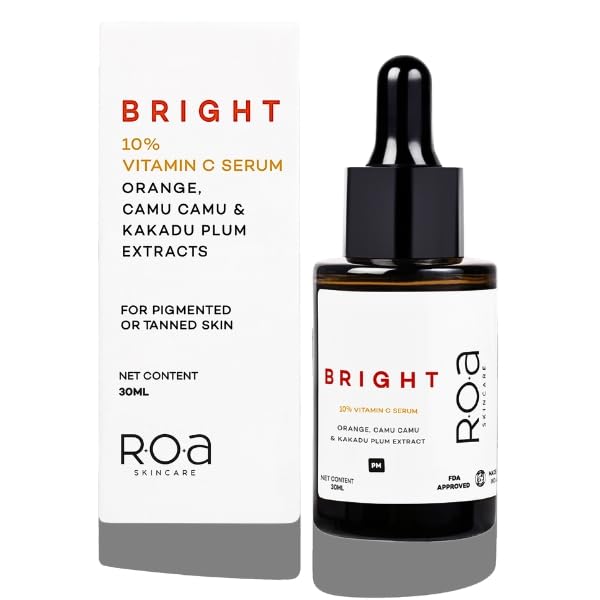 R.O.A Skincare BRIGHT 10% Vitamin C face serum for Men and women 30ml | Brightening glow Vitamin C face serum for dry sensitive or combination skin with Orange, Kakadu plum and Camu Camu extract