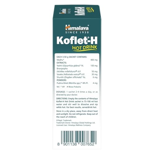 Himalaya Koflet-H Hot Drink | Ginger Flavor | Pack of 10 Sachets | Relief from Cough and Cold Symptoms | Contains Honey | Has Goodness of Herbs