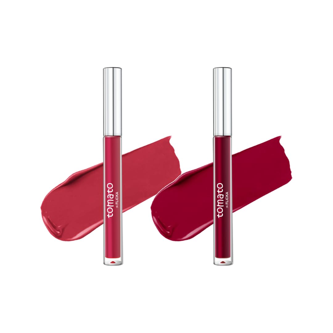 FLiCKA Tomato Liquid Matte Lipstick Transfer Proof, Smudge Proof, Non-Sticky, Creamy Lightweight Shade 3 & Shade 5 Combo
