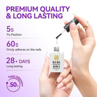 Bolt Bee 6-in-1 Nail Glue – 15ml Multifunctional UV/LED Soak Off for Base Coat, Nail Adhesive, Self-Leveling, Strengthening, Slip Solution & Blooming Effects – Professional Nail Art